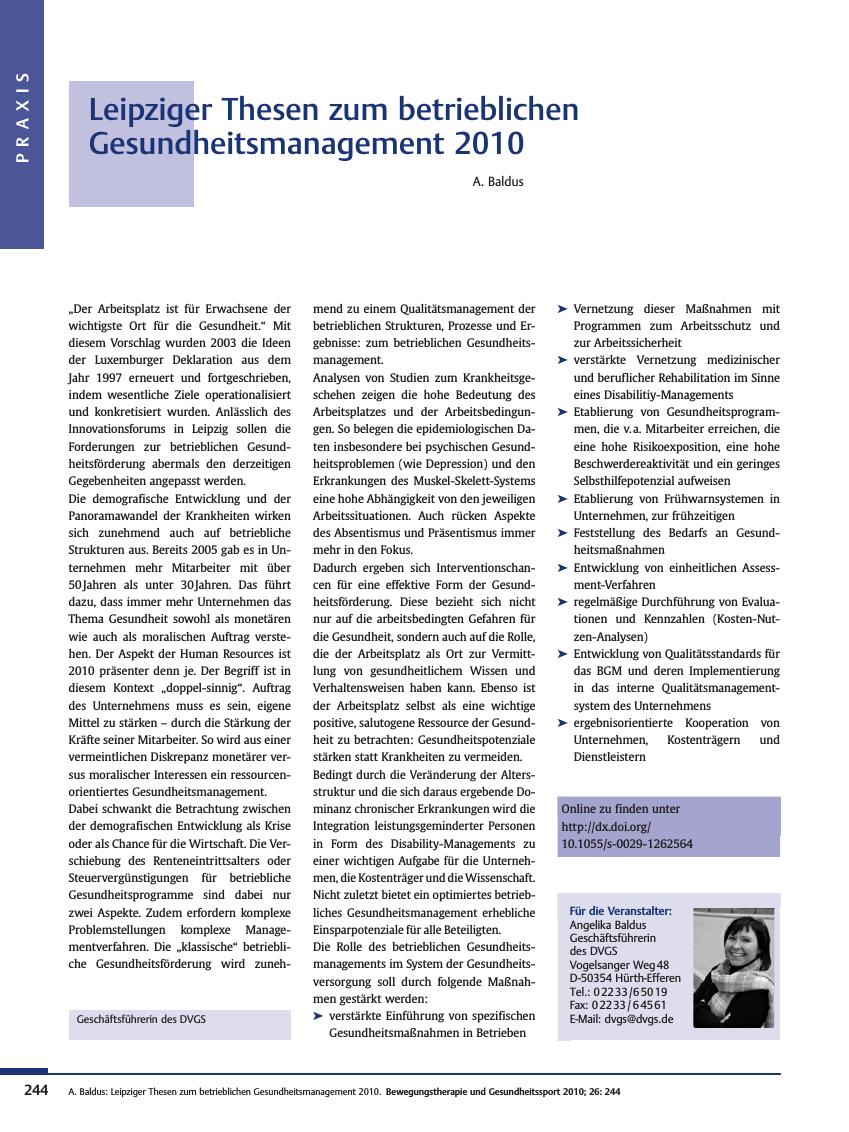 Vorschauseite 1: Leipziger Thesen zum betrieblichen Gesundheitsmanagement 2010