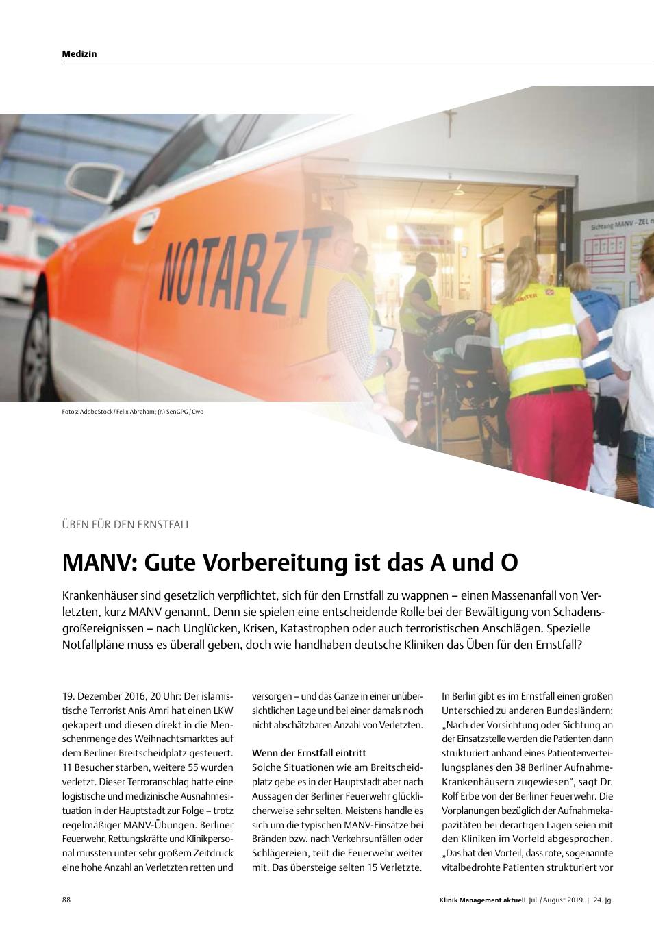 Vorschauseite 1: Üben für den Ernstfall: MANV: Gute Vorbereitung ist das A und O