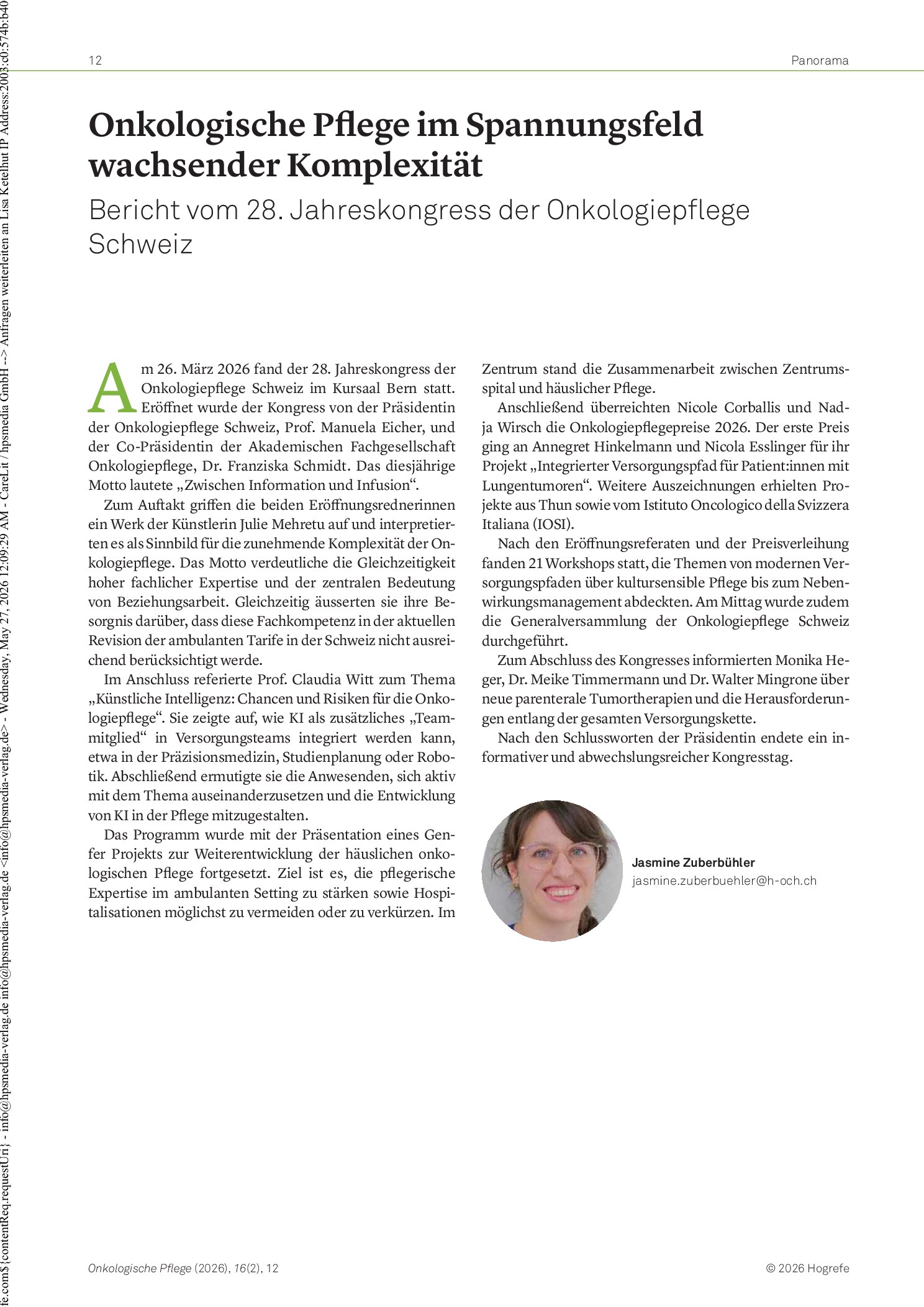 Vorschauseite 1: Onkologische Pflege im Spannungsfeld wachsender Komplexität