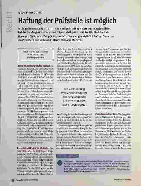 Vorschauseite 1: MEDIZINPRODUKTE Haftung der Prüfstelle ist möglich