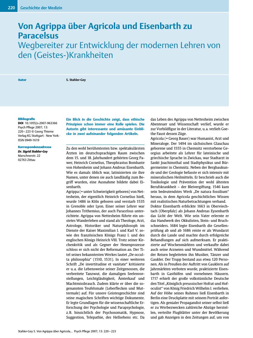 Vorschauseite 1: Von Agrippa über Agricola und Eisenbarth zu Paracelsus