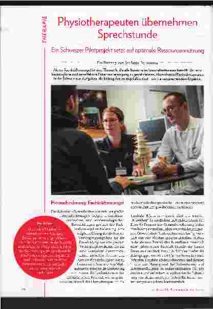 Vorschauseite 1: Physiotherapeuten übernehmen Sprechstunde. Ein Schweizer Pilotprojekt setzt auf optimale Ressourcennutzung