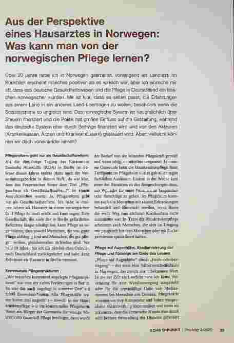 Vorschauseite 2: Aus der Perspektive eines Hausarztes in Norwegen: Was kann man von der norwegischen Pflege lernen?