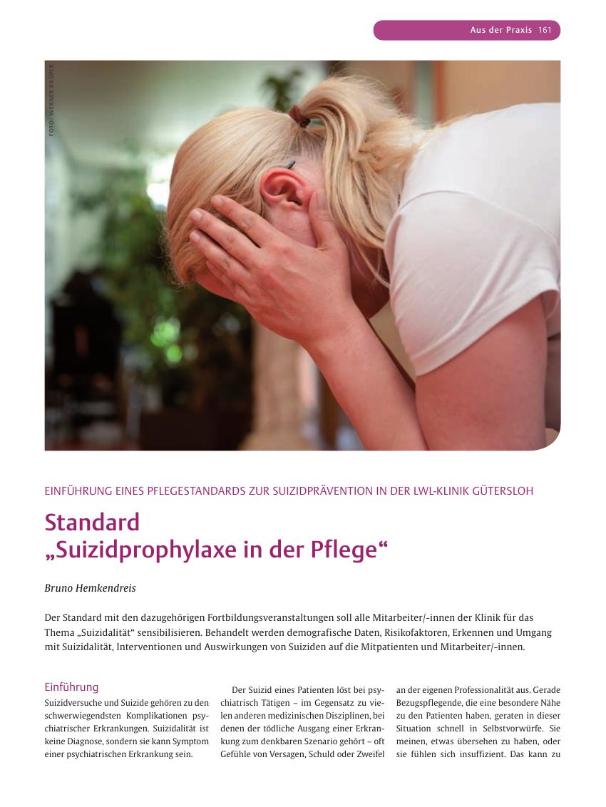 Vorschauseite 1: Standard „Suizidprophylaxe in der Pflege”