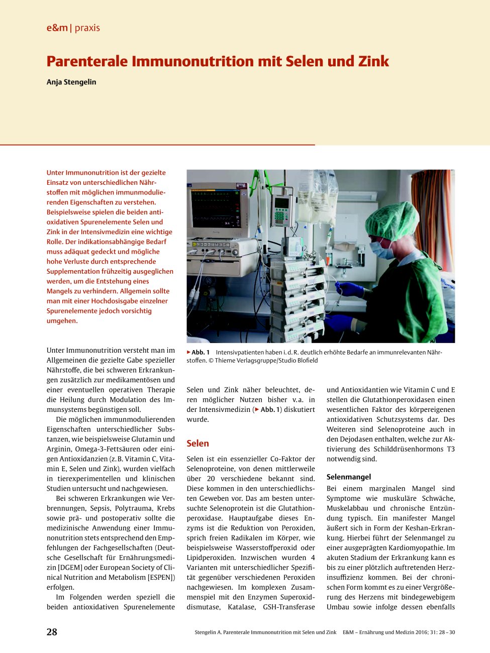 Vorschauseite 1: Parenterale Immunonutrition mit Selen und Zink
