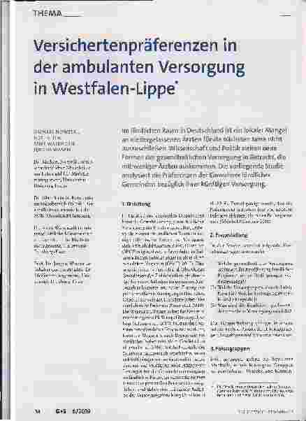 Vorschauseite 1: Versichertenpräferenzen in der ambulanten Versorgung in Westfalen-Lippe