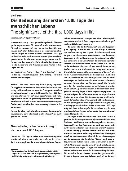 Vorschauseite 1: Die Bedeutung der ersten 1. 000 Tage des menschlichen Lebens