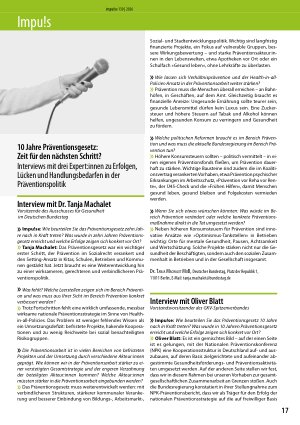 Vorschauseite 1: 10 Jahre Präventionsgesetz: Zeit für den nächsten Schritt? Interviews mit drei Expert: innen zu Erfolgen, Lücken und Handlungsbedarfen in der Präventionspolitik