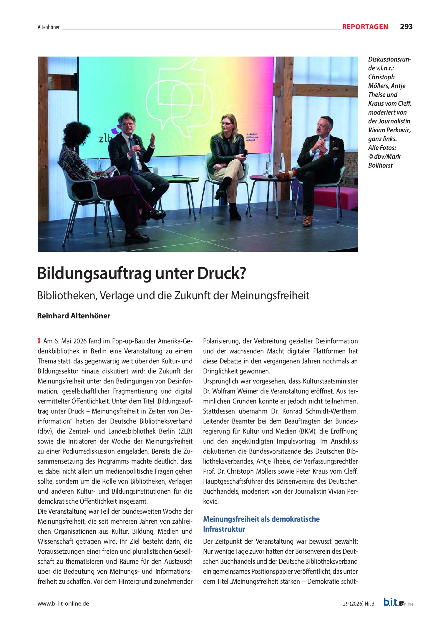 Vorschauseite 1: Bildungsauftrag unter Druck? Bibliotheken, Verlage und die Zukunft der Meinungsfreiheit