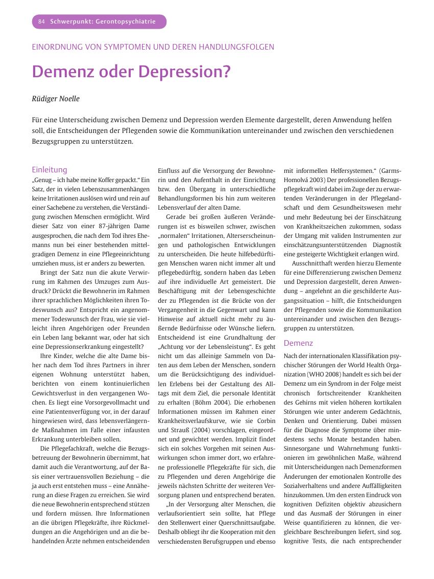 Vorschauseite 1: Demenz oder Depression?