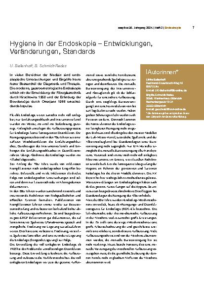 Vorschauseite 1: Hygiene in der Endoskopie – Entwicklungen, Veränderungen, Standards