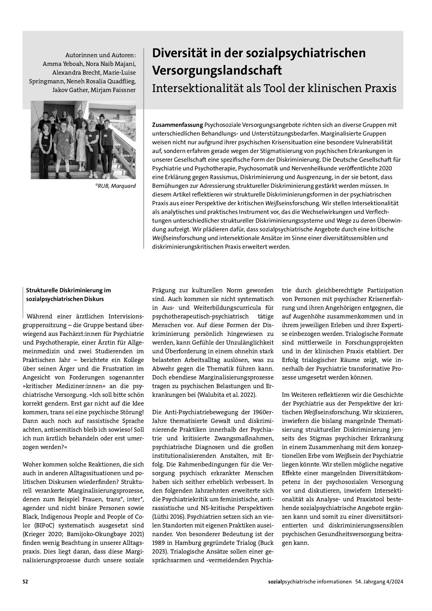 Vorschauseite 1: Diversität in der sozialpsychiatrischen Versorgungslandschaft. Intersektionalität als Tool der klinischen Praxis