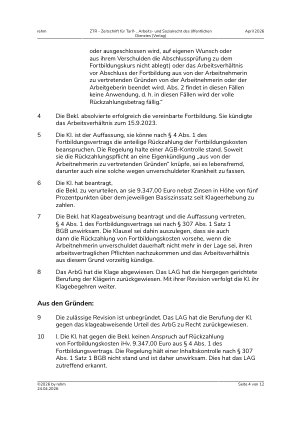 Vorschauseite 4: I. Allgemeines Arbeitsrecht. Rückzahlung von Fortbildungskosten – Auslegung und Kontrolle von AGB