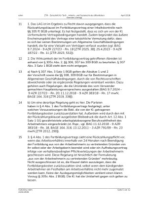 Vorschauseite 5: I. Allgemeines Arbeitsrecht. Rückzahlung von Fortbildungskosten – Auslegung und Kontrolle von AGB