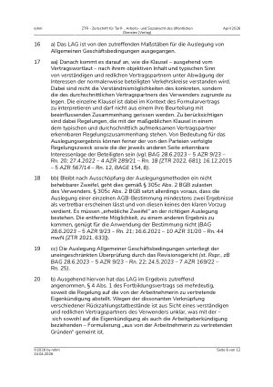 Vorschauseite 6: I. Allgemeines Arbeitsrecht. Rückzahlung von Fortbildungskosten – Auslegung und Kontrolle von AGB
