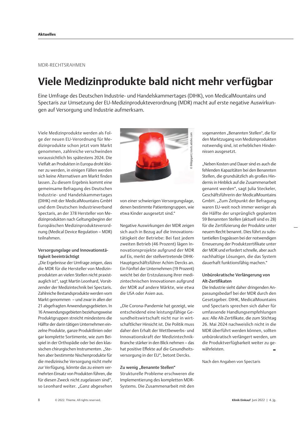 Vorschauseite 1: MDR-Rechtsrahmen: Viele Medizinprodukte bald nicht mehr verfügbar