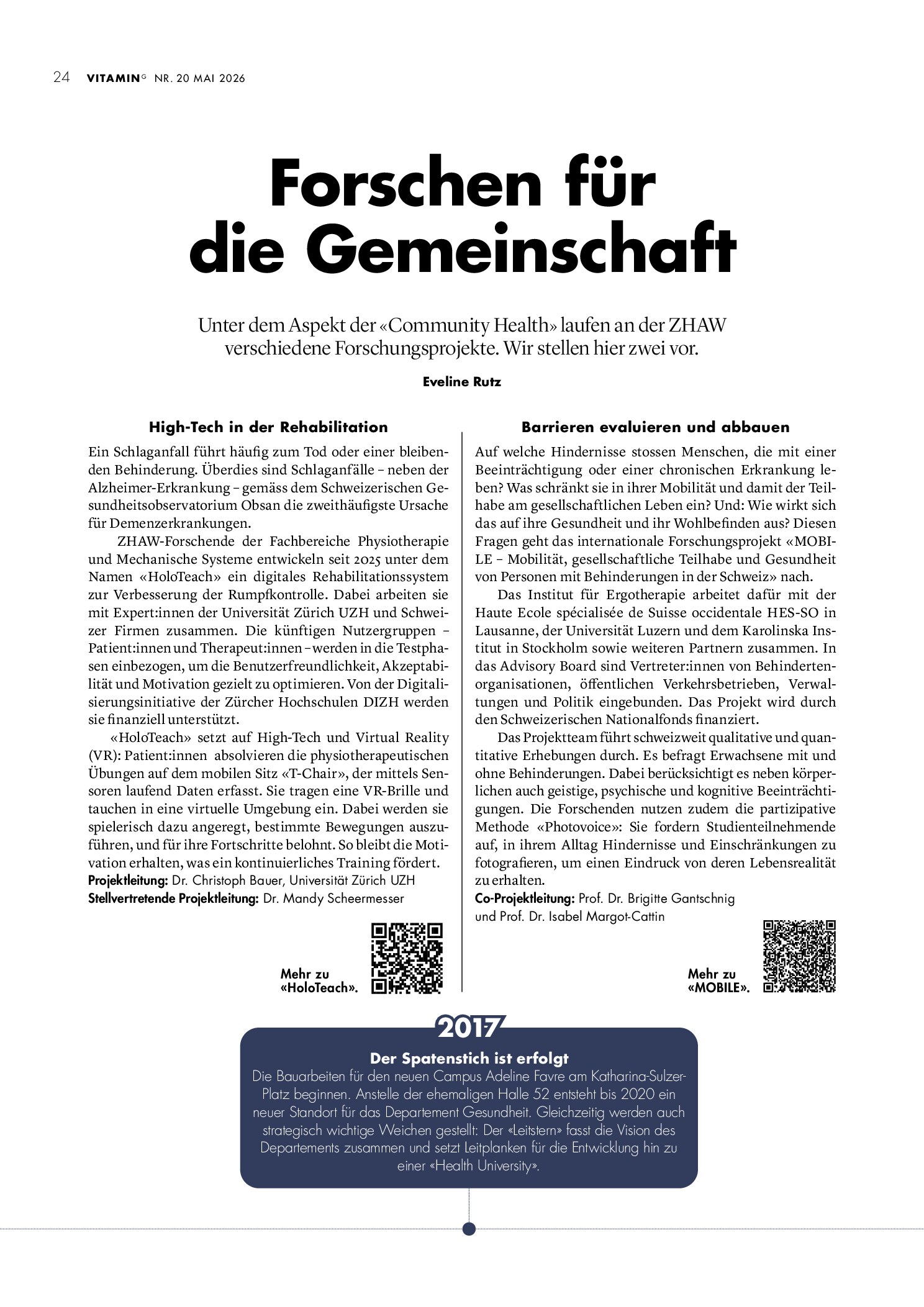 Vorschauseite 1: Forschen für die Gemeinschaft