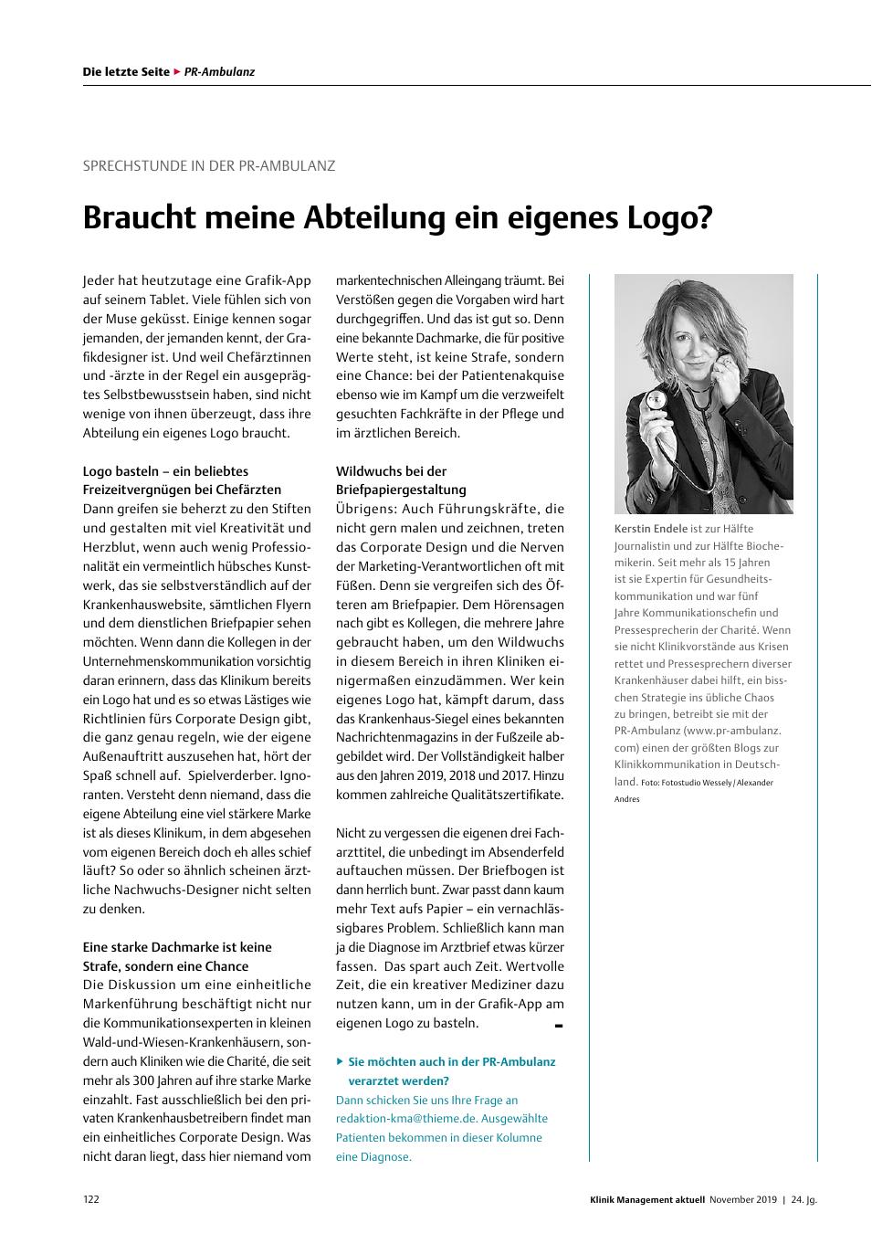Vorschauseite 1: Sprechstunde in der PR-Ambulanz: Braucht meine Abteilung ein eigenes Logo?