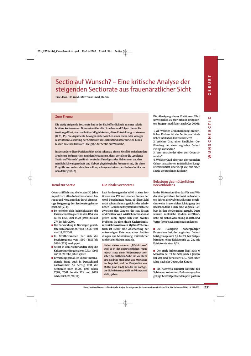 Vorschauseite 1: Sectio auf Wunsch? - Eine kritische Analyse der steigenden Sectiorate aus frauenärztlicher Sicht