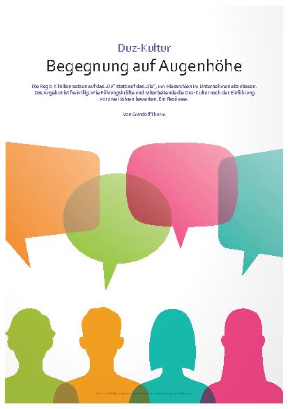 Vorschauseite 1: Duz-Kultur Begegnung auf Augenhöhe