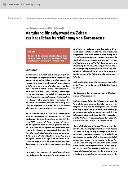 Vorschauseite 1: Vergütung für aufgewendete Zeiten zur häuslichen Durchführung von Coronatests