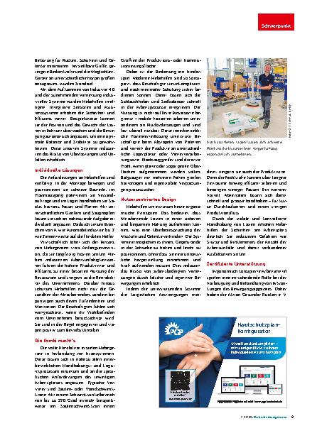 Vorschauseite 2: Hebehilfen erhalten die Gesundheit und steigern die Effizienz. Schwere Lasten handhaben.
