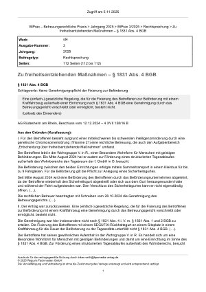 Vorschauseite 1: Zu freiheitsentziehenden Maßnahmen – § 1831 Abs. 4 BGB