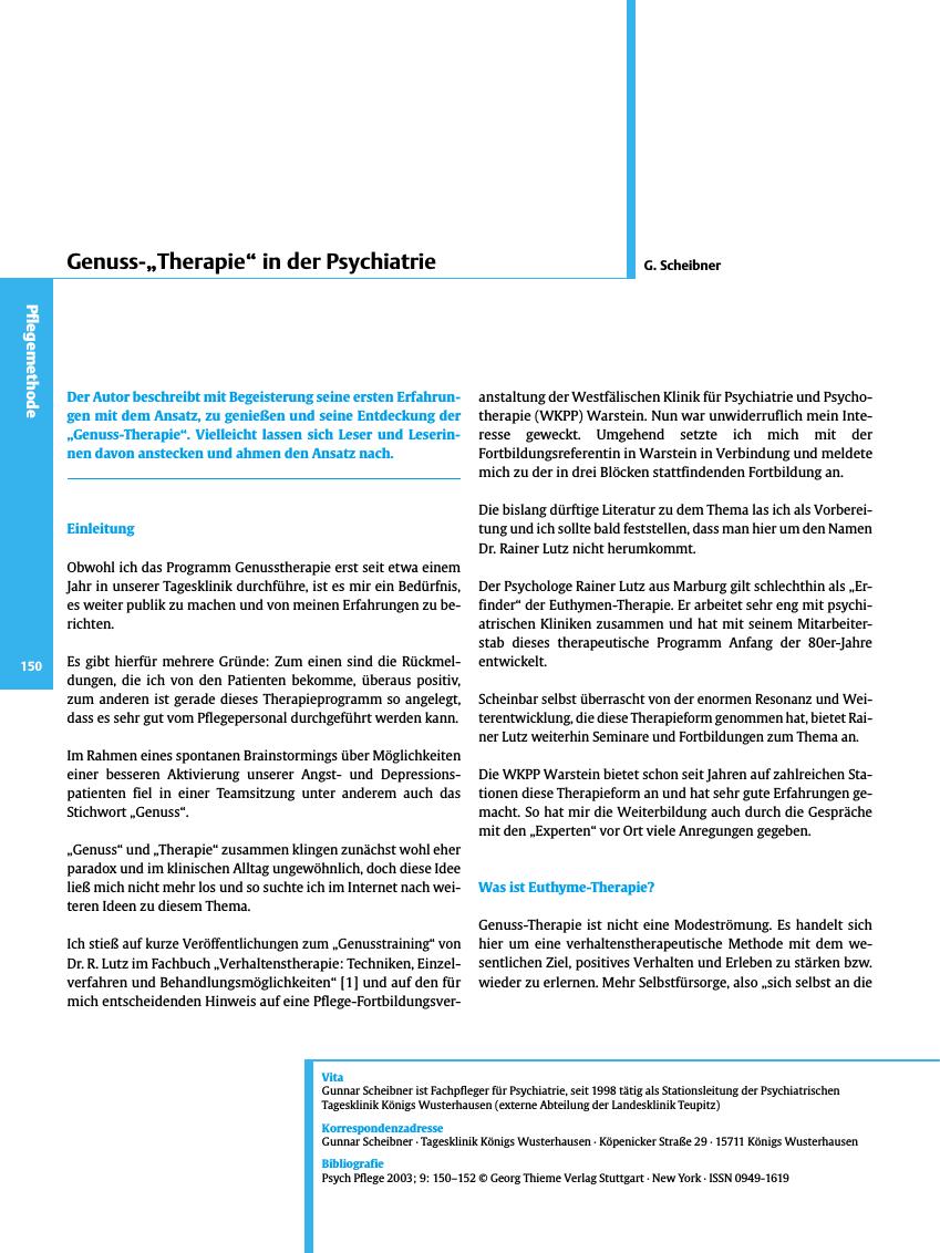 Vorschauseite 1: Genuss-?Therapie? in der Psychiatrie