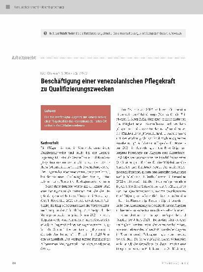 Vorschauseite 1: Beschäftigung einer venezolanischen Pflegekraft zu Qualifizierungszwecken
