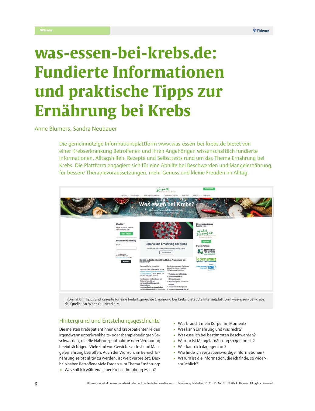 Vorschauseite 1: "was-essen-bei-krebs.de: Fundierte Informationen und praktische Tipps zur Ernährung bei Krebs"