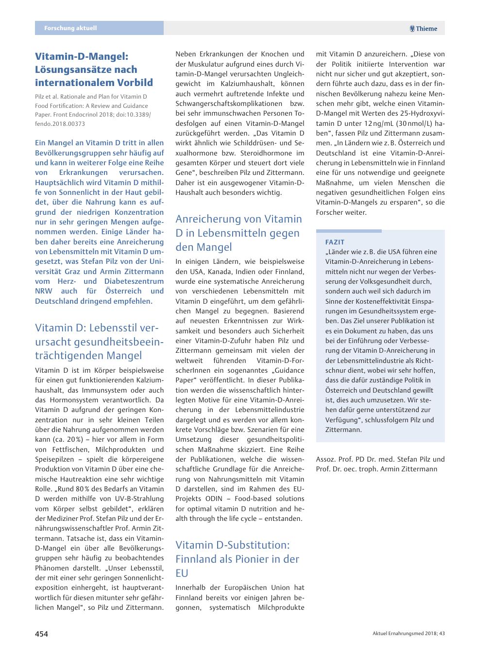 Vorschauseite 1: Vitamin-D-Mangel: Lösungsansätze nach internationalem Vorbild