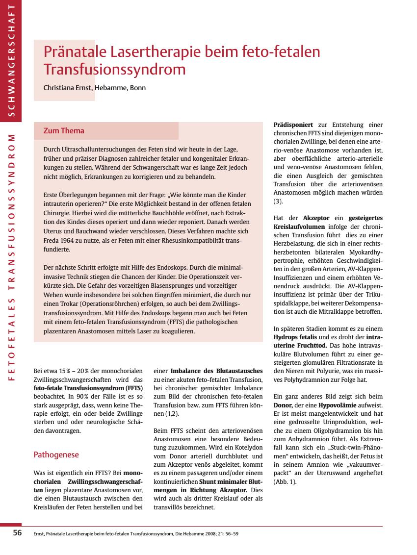 Vorschauseite 1: Pränatale Lasertherapie beim feto-fetalen Transfusionssyndrom