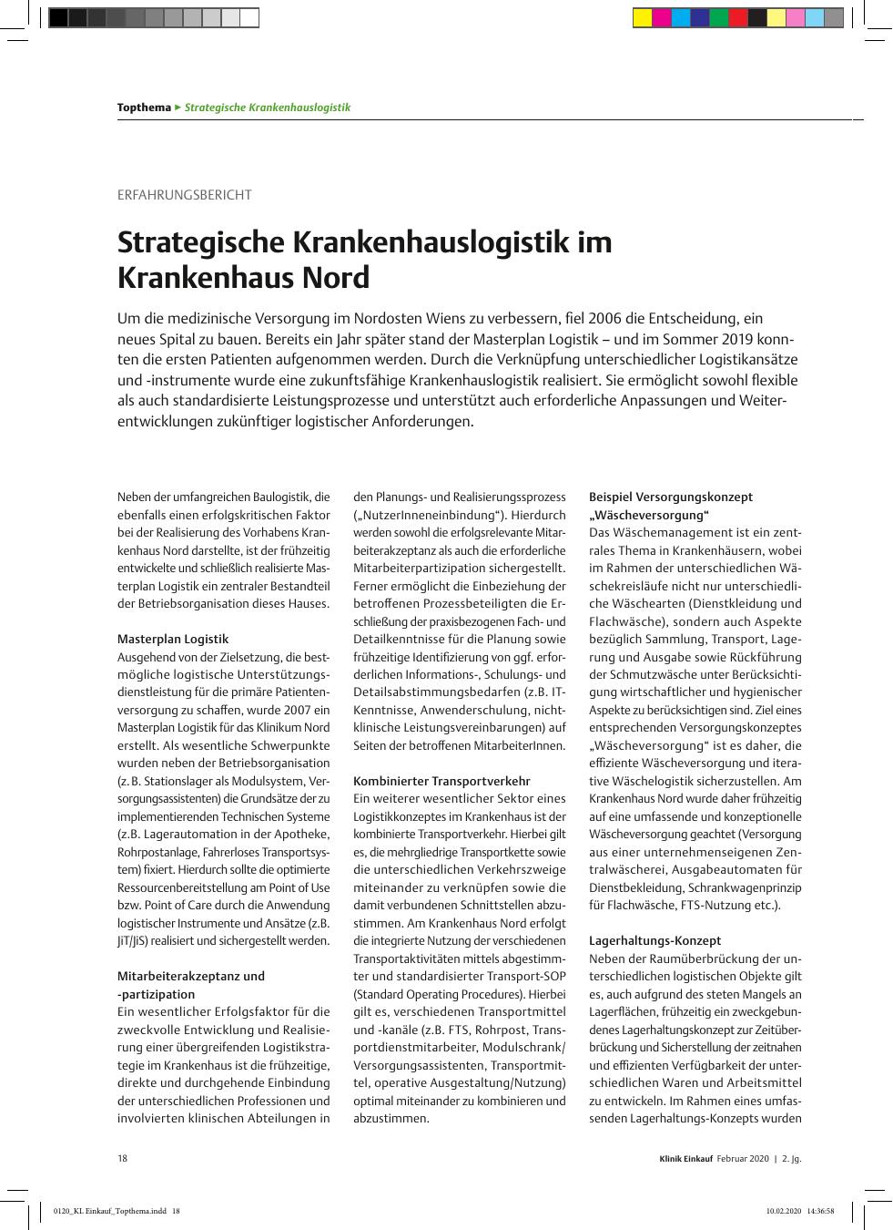 Vorschauseite 1: Erfahrungsbericht: Strategische Krankenhauslogistik im Krankenhaus Nord