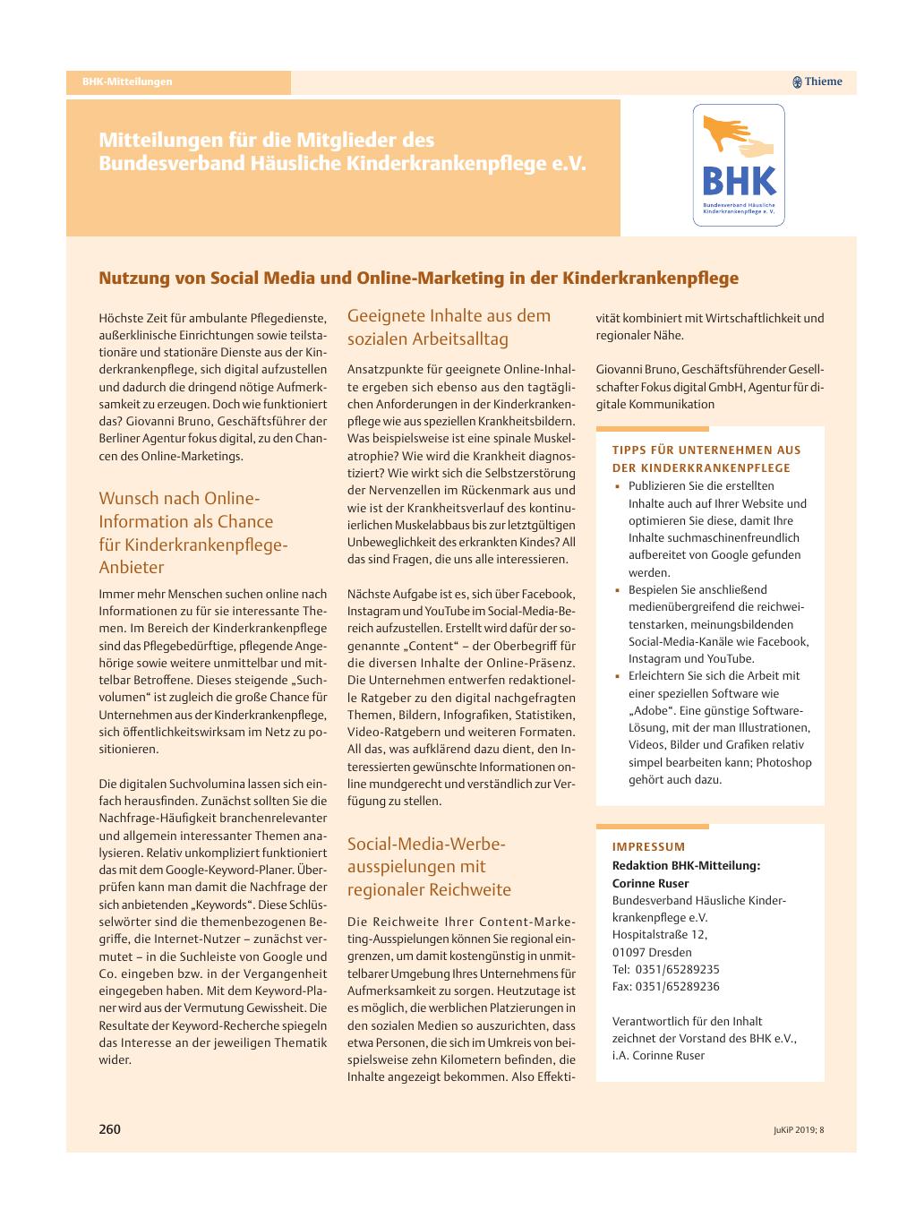 Vorschauseite 1: Nutzung von Social Media und Online-Marketing in der Kinderkrankenpflege