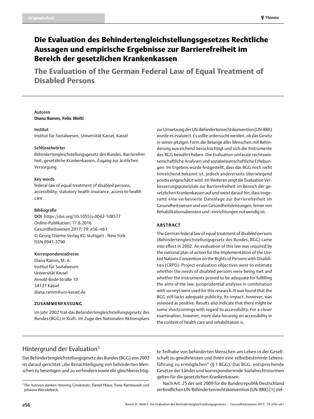 Vorschauseite 1: Die Evaluation des Behindertengleichstellungsgesetzes Rechtliche Aussagen und empirische Ergebnisse zur Barrierefreiheit im Bereich der gesetzlichen Krankenkassen