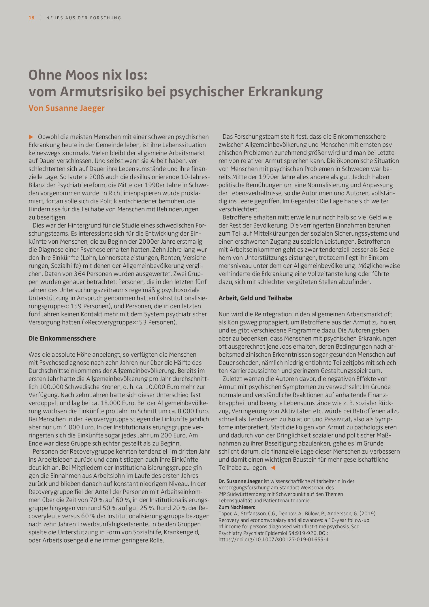 Vorschauseite 1: Ohne Moos nix los: Vom Armutsrisiko bei psychischer Erkrankung