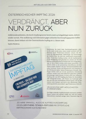 Vorschauseite 1: Österreichischer Impftag 2026 Verdrängt, aber nun zurück