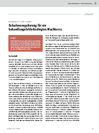 Vorschauseite 1: Schadensregulierung für ein behandlungsfehlerbedingtes Wachkoma
