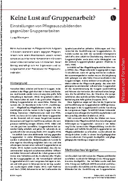 Vorschauseite 1: Keine Lust auf Gruppenarbeit? Einstellungen von Pflegeauszubildenden gegenüber Gruppenarbeiten
