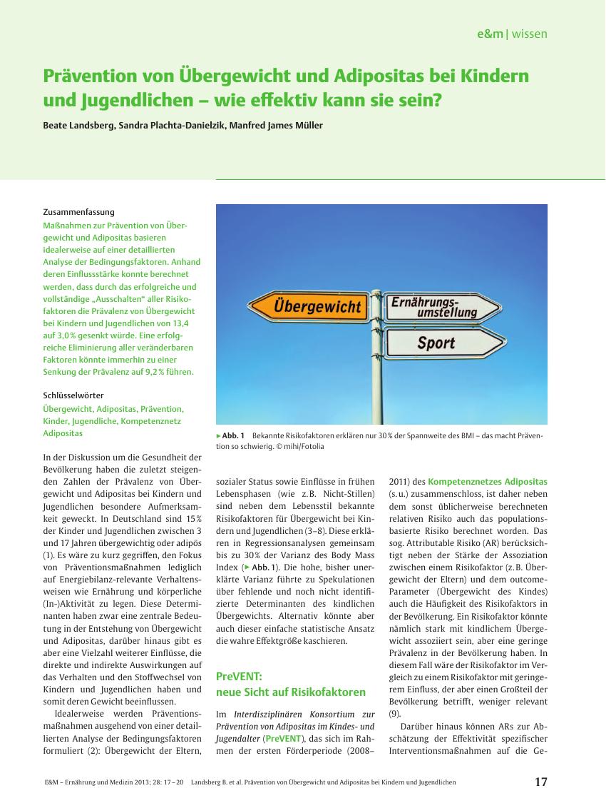 Vorschauseite 1: Prävention von Übergewicht und Adipositas bei Kindern und Jugendlichen – wie effektiv kann sie sein?