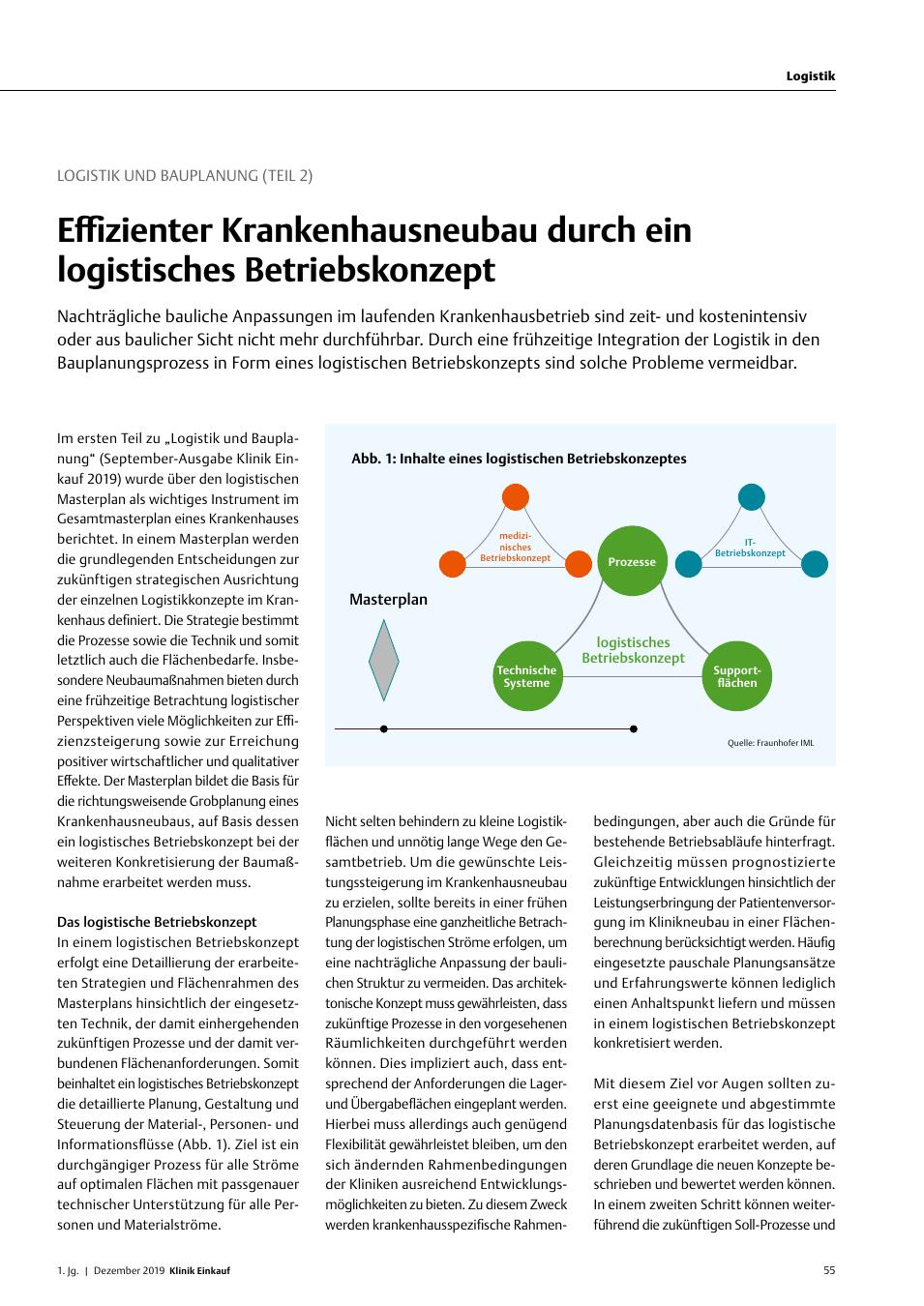 Vorschauseite 1: Logistik und Bauplanung (Teil 2): Effizienter Krankenhausneubau durch ein logistisches Betriebskonzept