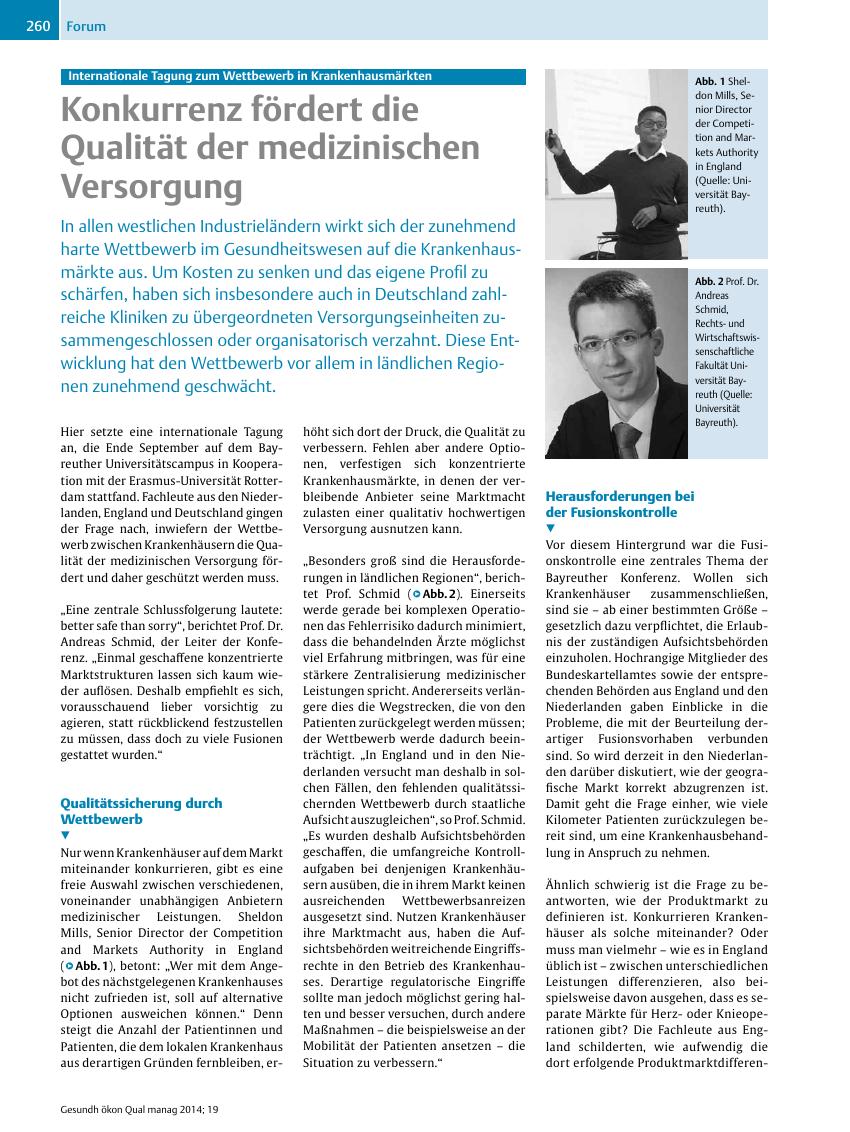 Vorschauseite 1: Internationale Tagung zum Wettbewerb in Krankenhausmärkten ? Konkurrenz fördert die Qualität der medizinischen Versorgung