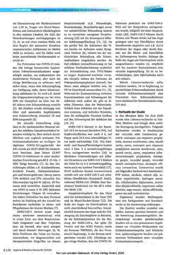Vorschauseite 3: Prävention respiratorischer Virusinfektionen durch viruzide Schleimhautantiseptik bei medizinischem Personal und in der Bevölkerung