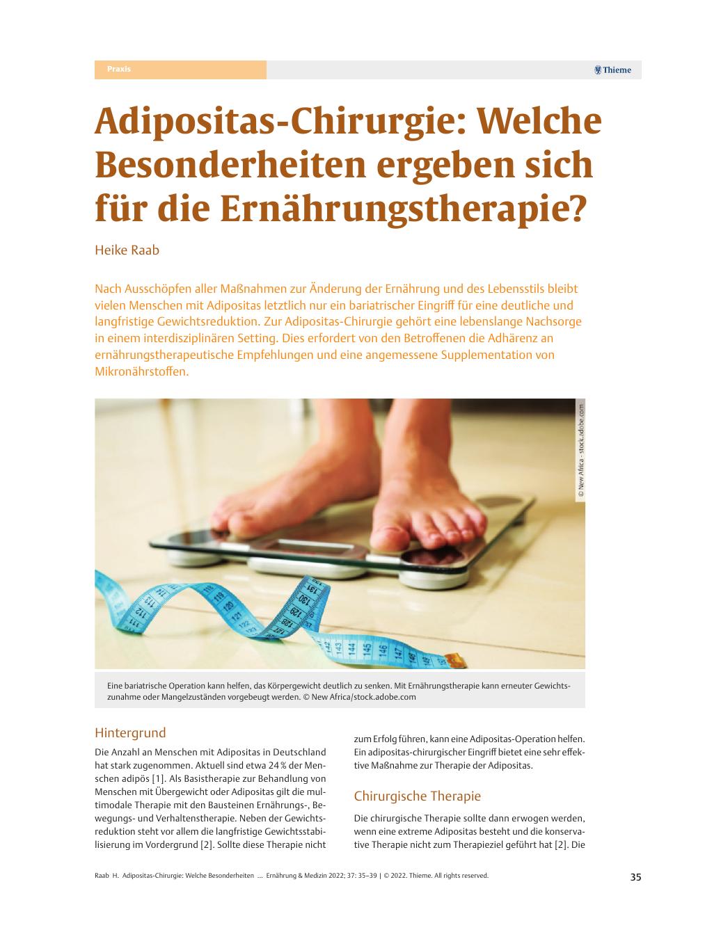 Vorschauseite 1: Adipositas-Chirurgie: Welche Besonderheiten ergeben sich für die Ernährungstherapie?