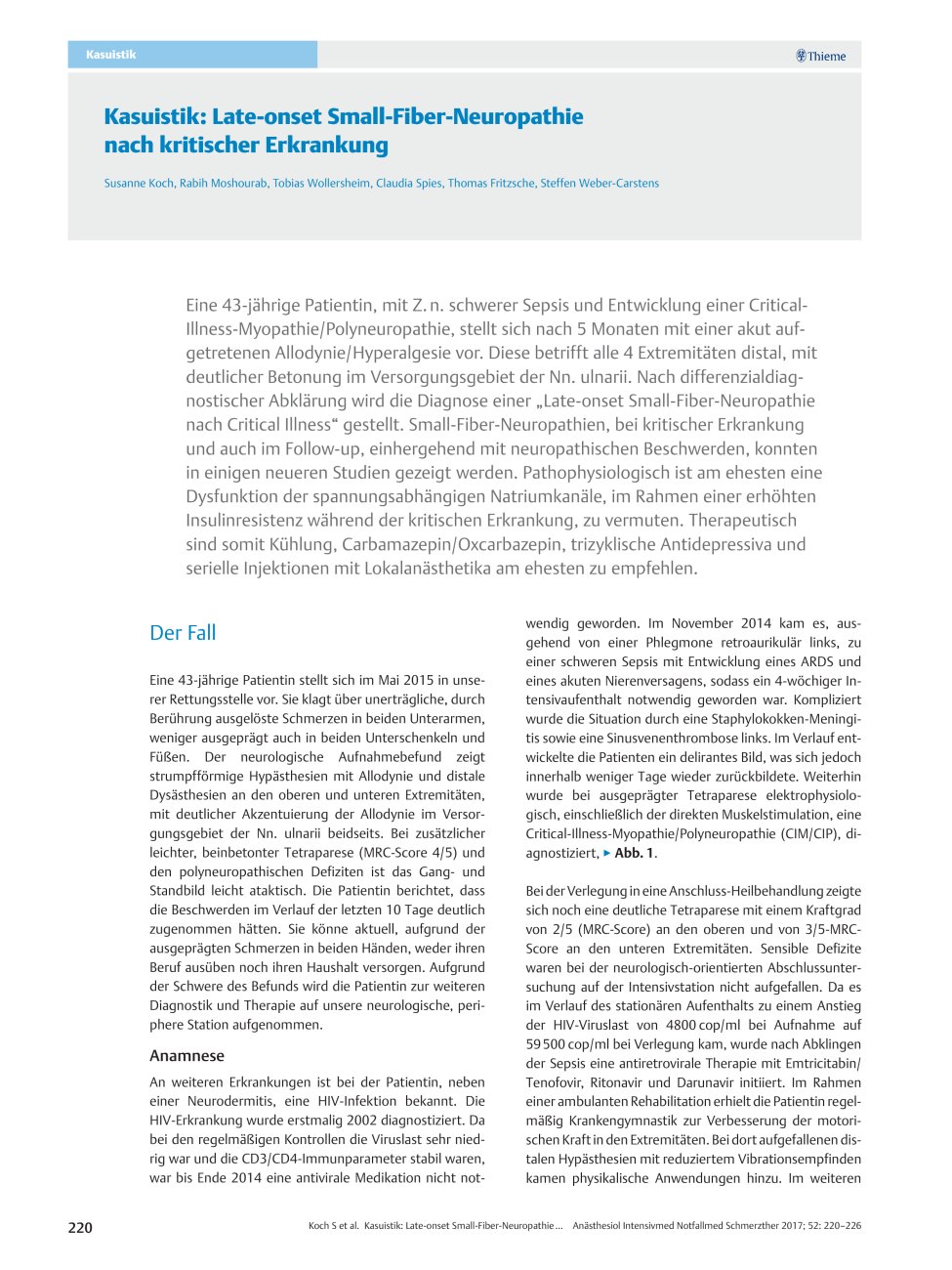 Vorschauseite 1: Kasuistik: Late-onset Small-Fiber-Neuropathie nach kritischer Erkrankung
