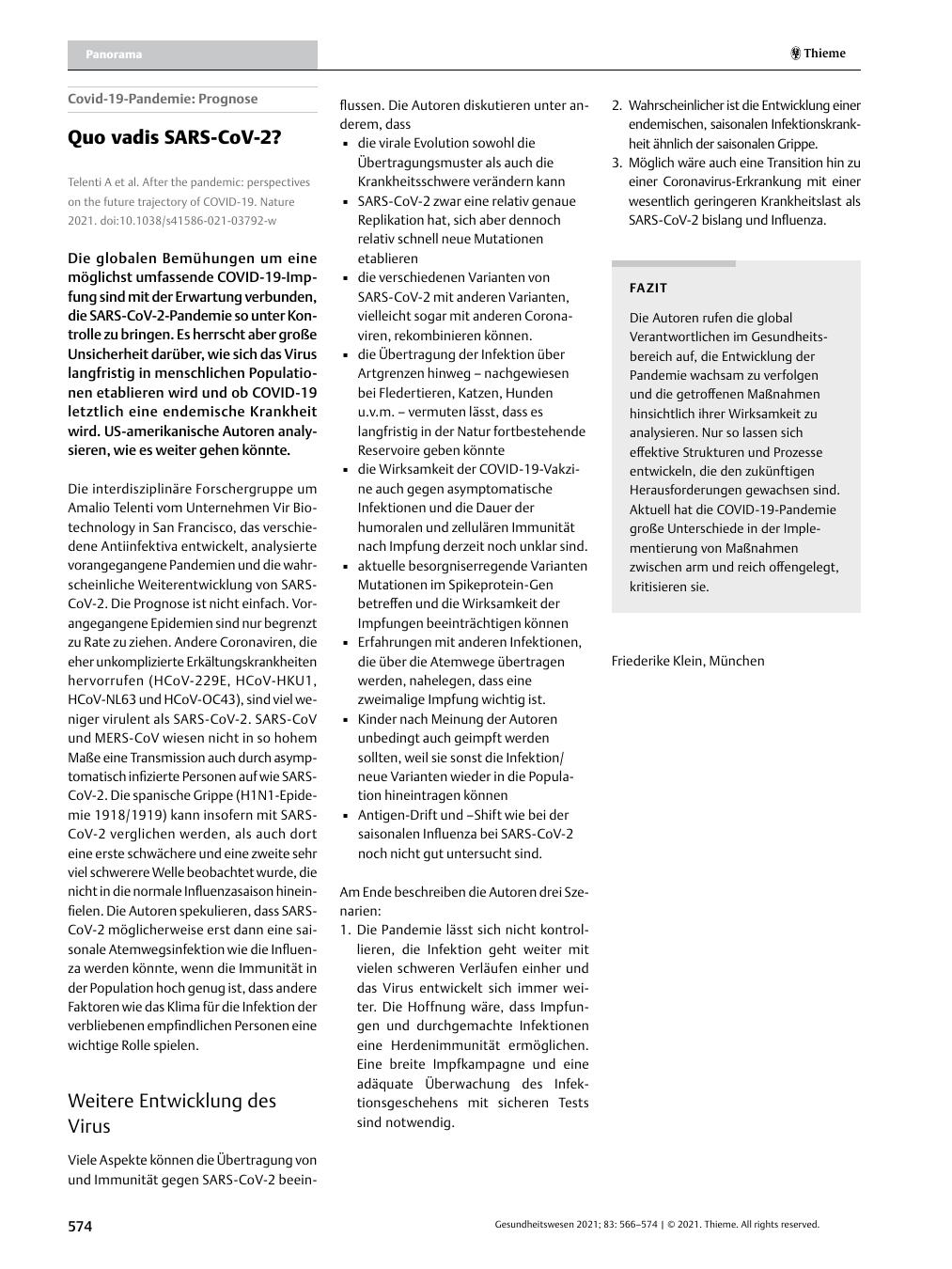 Vorschauseite 1: Quo vadis SARS-CoV-2?