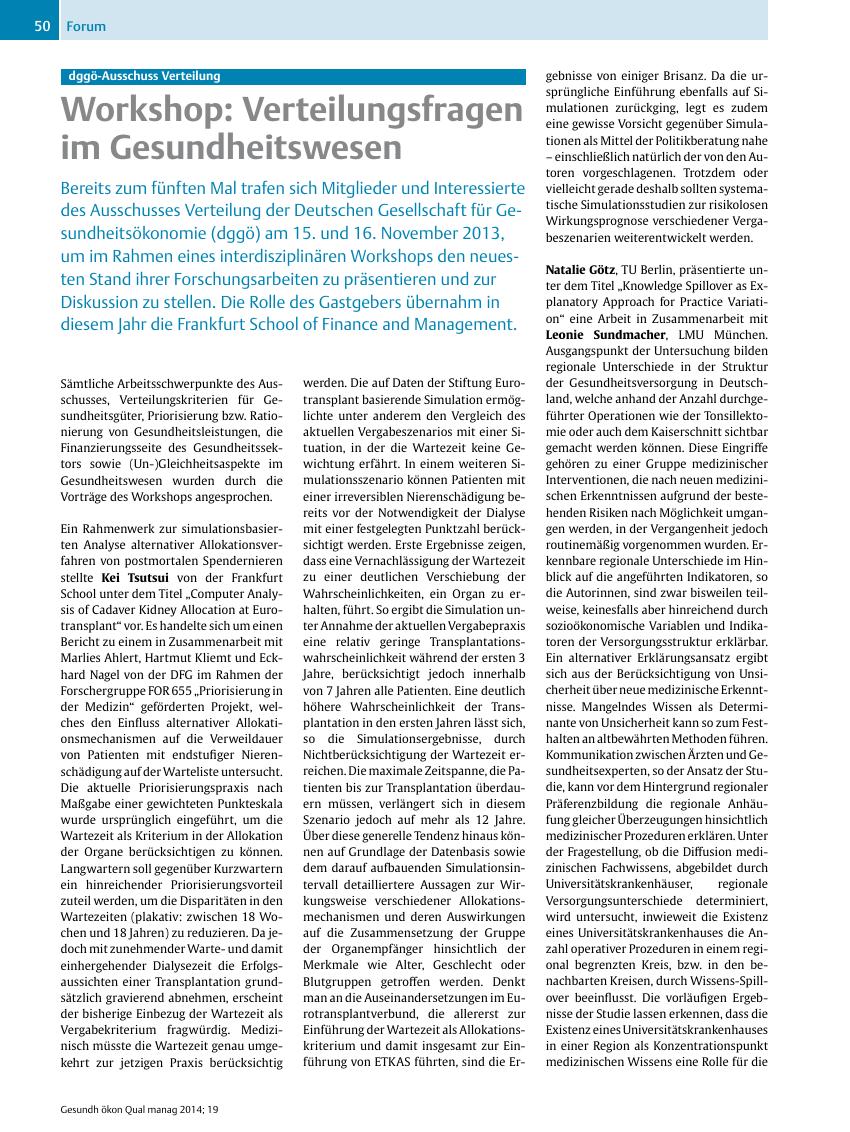 Vorschauseite 1: dggö-Ausschuss Verteilung ? Workshop: Verteilungsfragen im Gesundheitswesen