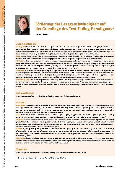 Vorschauseite 1: Förderung der Lesegeschwindigkeit auf der Grundlage des Text-Fading-Paradigmas*
