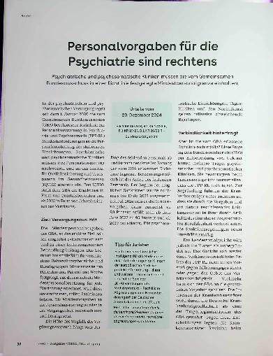 Vorschauseite 1: Personalvorgaben für die Psychiatrie sind rechtens