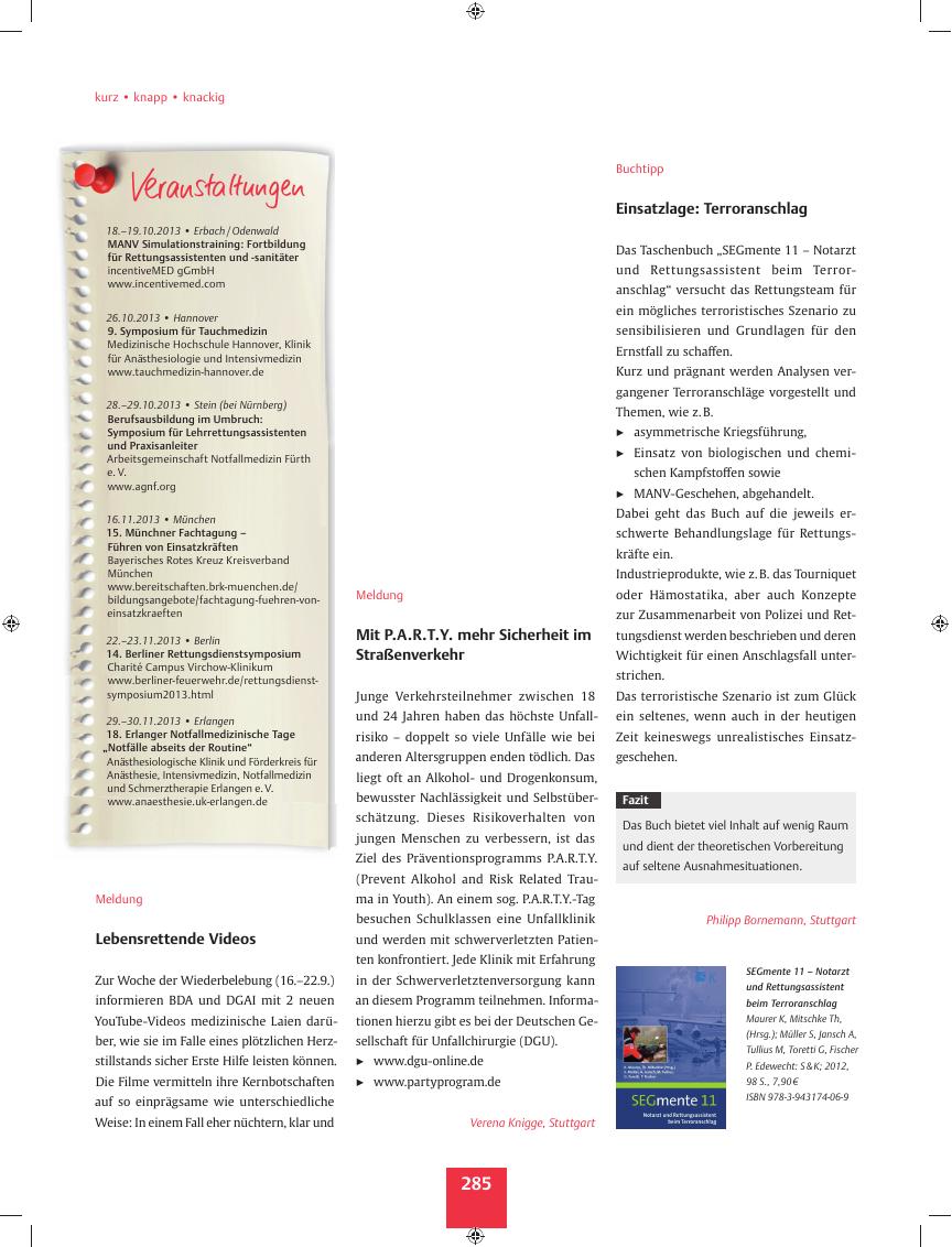 Vorschauseite 1: Meldung? Mit P. A. R. T. Y. mehr Sicherheit im Straßenverkehr